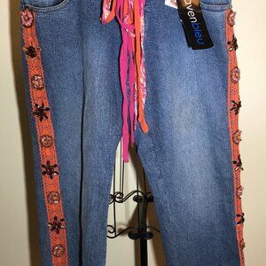 HAVEN BLEU Jeans Sz10 Crop Embellished Denim Capris Bling  Boho hippieNWT($122)